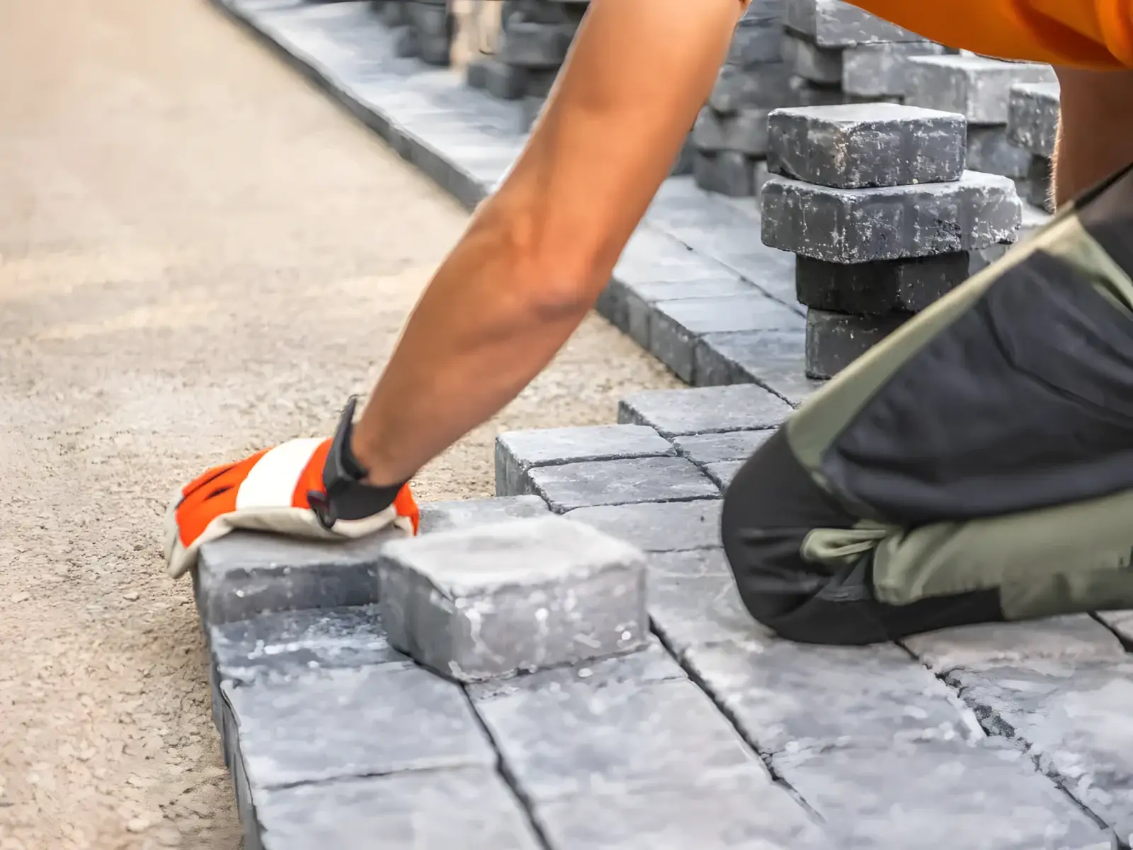 Paver installation in progress at a Tampa commercial property