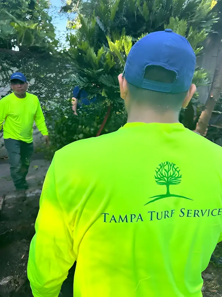 Tampa Turf Services crew in uniform at a commercial property